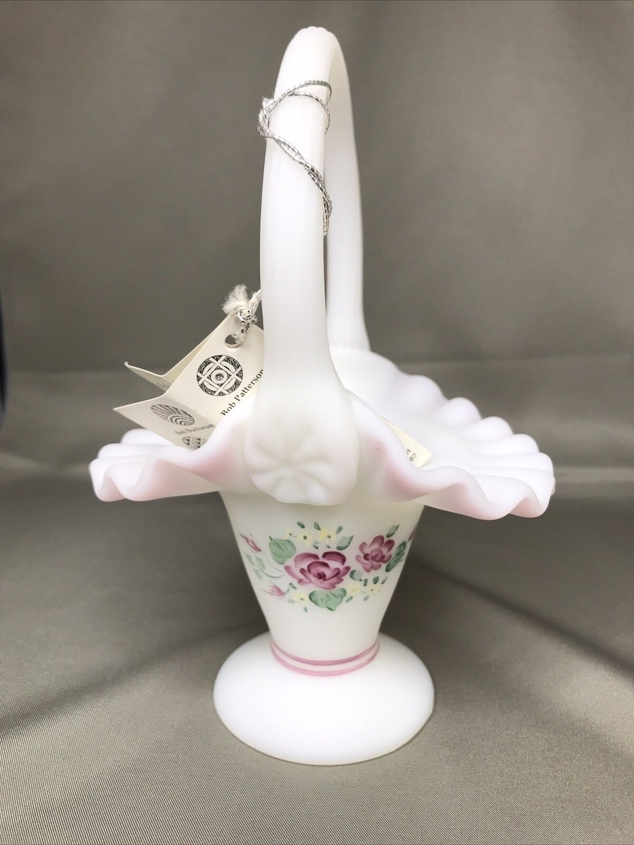 Vintage Fenton Rose Garden Basket Hand Painted Signed By J