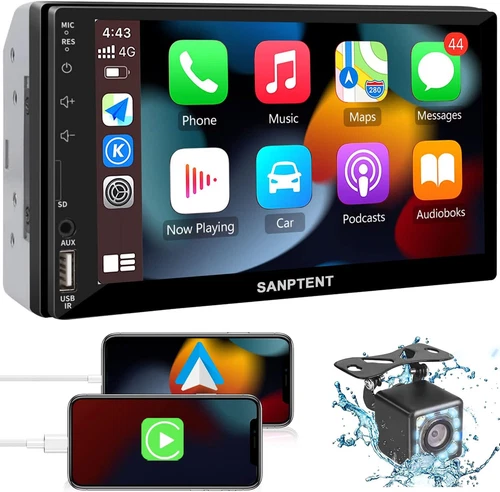 Double Din car stereo radio audio receiver compatible Apple Carplay, Android - Picture 2 of 7