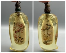 Collection China Old Beijing Glaze Inside Painting Flower Bird Snuff Bottle Rare