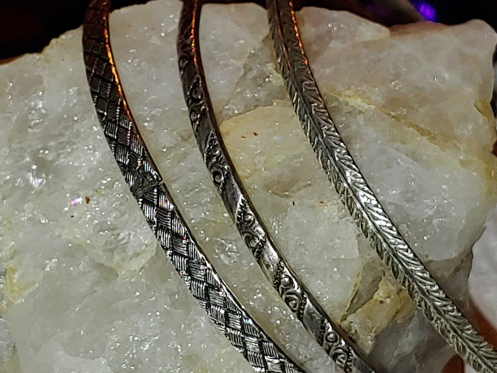 THREE Sterling Silver Patterned Etched Mix Match … - image 5