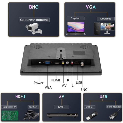101 Pouces HD CCTV Moniteur LCD Couleur 1024x600 VGA HDMI BNC AVI Entrée PC D... - Afbeelding 2 van 9