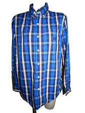 CHAPS Men's Size Medium,  Blue/White/Navy  Cotton/Poly Dress Shirt Long Sleeves