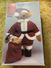 NIB Vtg Steiff Santa Bear Button Tag Bag Toy Strong Museum w auction receipt