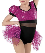 WEISSMAN Big Noise 7620 MAGENTA PURPLE Sequin Dot Bustle Biketard SA S ADULT