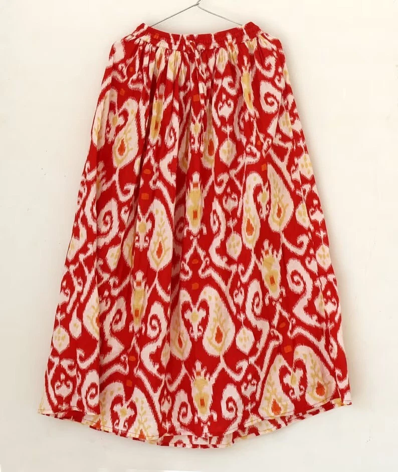 Indian Red IAKT Skirt Cotton Skirt Long Skirt, Free Size Beachwear IKAT Skirt AU