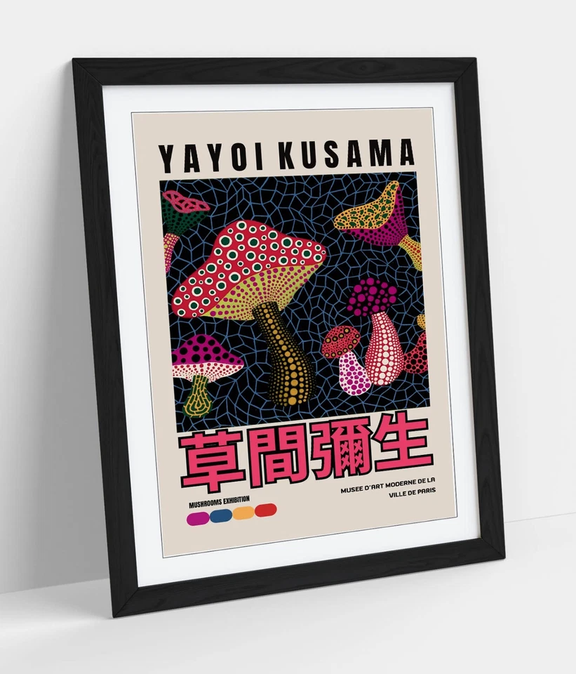 YAYOI KUSAMA COOL MULTI COLOUR MUSHROOMS FRAMED ART PICTURE POSTER PRINT DECOR