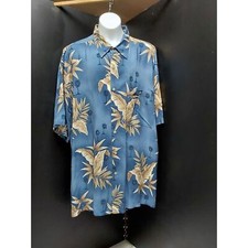 Men's Size Large Hawaiian Shirt by Pierre Cardin Blue with leafs Preowned