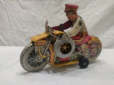 Marx Toys Tin Litho Wind Up Police Department Motorcycle with Side Car "WORKS" 