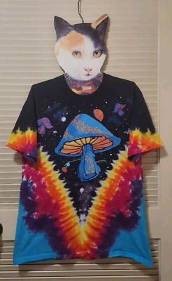 Men's Large, LIQUID BLUE  Mushroom Outer Space TIE-DYE TSHIRT Cool Groovy Design