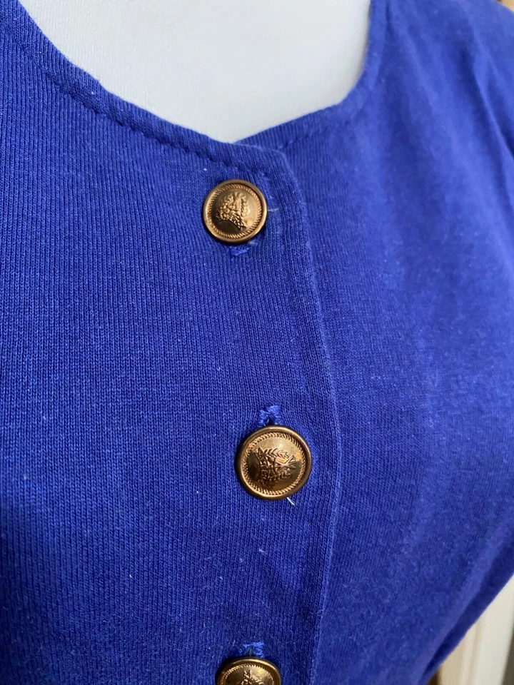 Vestido Explosión Azul Años 80 Cintura Caída Acolchado Hombros Mangas Abullonadas Talla Pequeña Foto 4 de 4