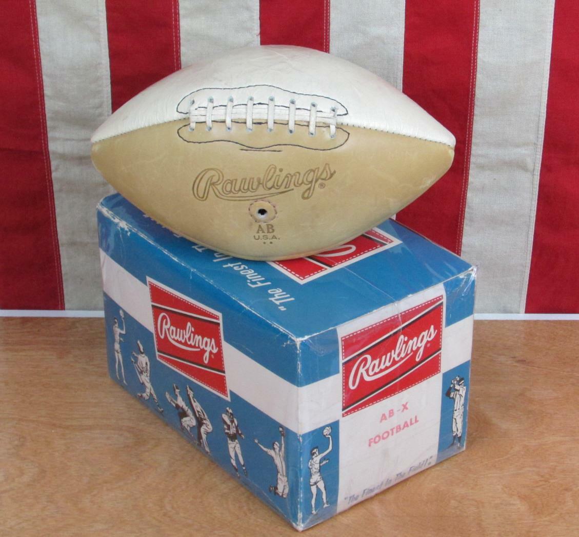 Vintage 1960s Rawlings Leather Football 2 Tone w/Original Box AB