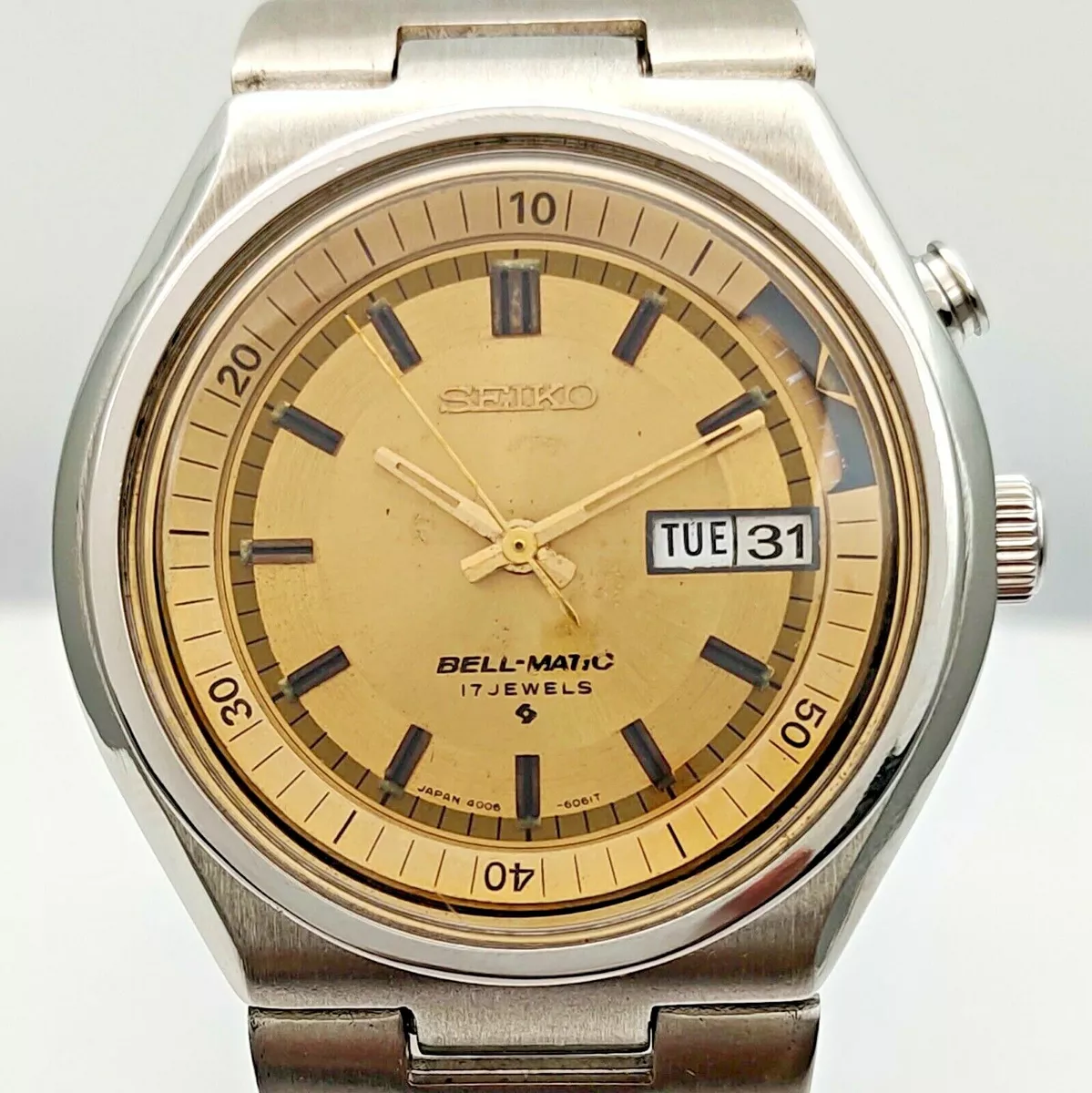 SEIKO BELL MATIC 4006 6040 Japan Made Day Date 17J Men s Steel Vintage Watch