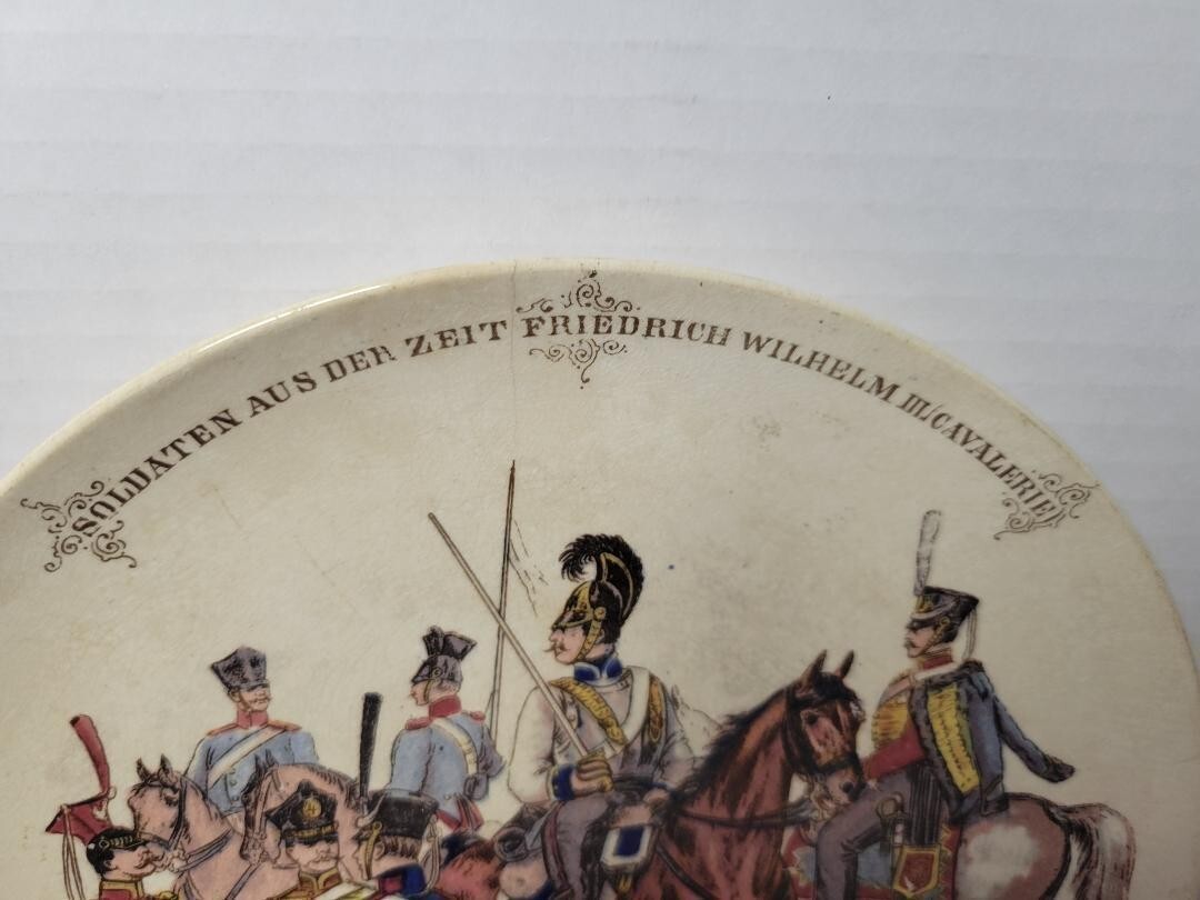 Mettlach #1044/737 Print Under Glaze Military Plate Depicting Different Branches