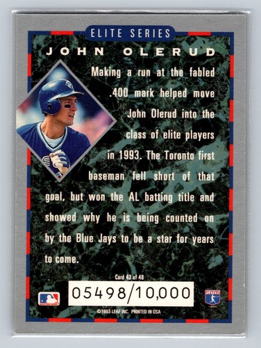 JOHN OLERUD 1993 DONRUSS ELITE SERIES #43 SP 5498/10000 TORONTO BLUE JAYS - Picture 2 of 2