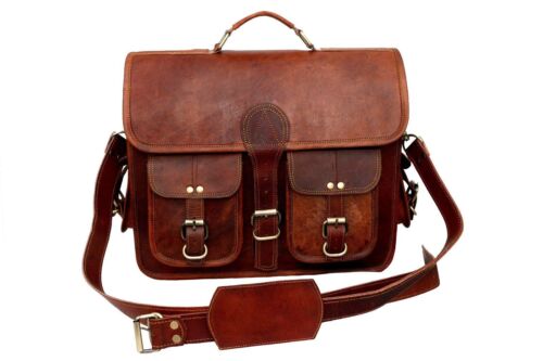 18" Hombre Retro Cuero Auténtico Bolsa de Portátil Crossbody Mensajero Satchel - Imagen 1 de 7