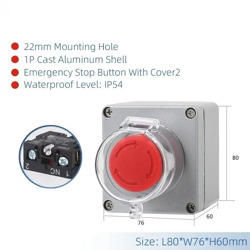 1P Push Button Switch Emergency Stop Control Waterproof Enclosure Elevator Cover - Image 4 of 4