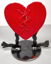 Broken Heart Feet Metal Enamel Sculpture Figurine Abstract Pop Art Valentine 
