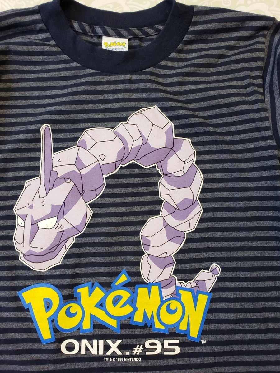 Pokemon Nintendo 1999 Onix #95 Long Sleeve Gray Striped Shirt