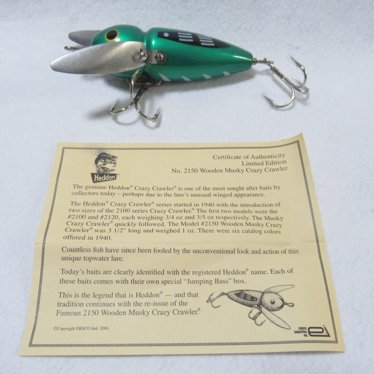 HEDDON 2150 WOODEN MUSKY CRAZY CRAWLER Fishing Lure #GW (NIB HEDDON 2150 WOODEN MUSKY CRAZY CRAWLER Fishing Lure #GW (NIB