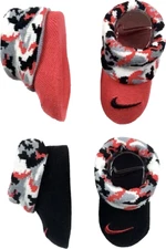 Nike Baby 2 Pk Black Red Ankle Cotton Swoosh Camouflage Booties Set Sz 0-6 MO