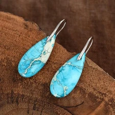 Natural Sea Sediment Jasper Teardrop Earrings for Healing Mind Peace Handmade