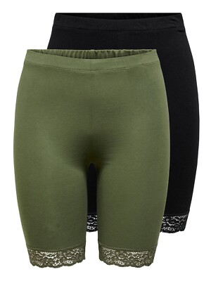 JDY 2x Damen Kurze Capri Leggings Hose Spitze JDYSALLY LACE Shorts Set