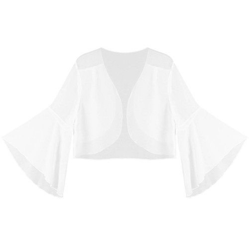 Women Chiffon 3/4 Bell Sleeve Open Front Sheer Shrug Bolero Cardigan Crop Tops - Picture 26 of 38