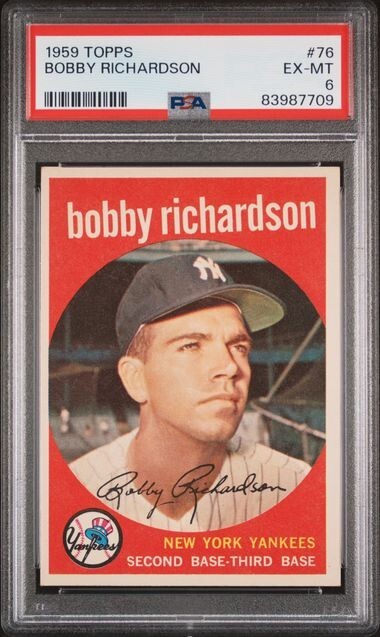 1959 TOPPS CARD # 76 ~ BOBBY RICHARDSON ~ GRADED PSA 6 EX-MT