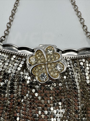 Whiting & Davis Silver Mesh Purse Chain Evening Hand Bag with Clasp - Picture 2 of 9