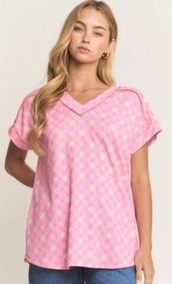 NWT Heimish 3X Short Sleeve Ribbed Tee Pink White