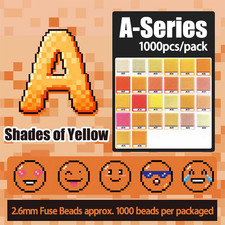 A-Series Yellow Color 2.6mm Fuse Beads 1000 Pack for Pegboards Fuse Melt Bead