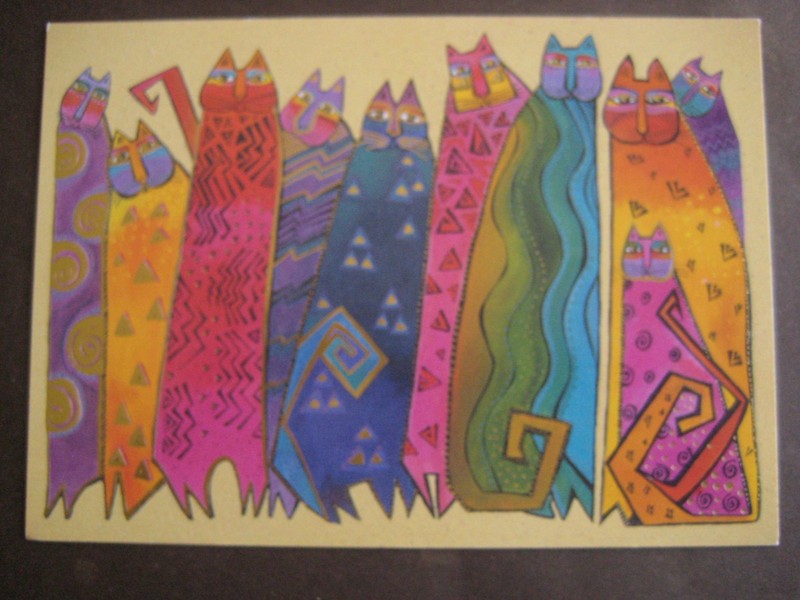 UNUSED 1990s vintage greeting card Laurel Burch BIRTHDAY "Santa Fe Felines"