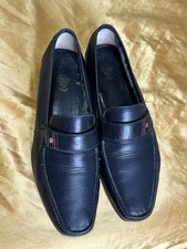 Gucci Vintage Men leather black loafers Red and green top Strap Size 6.5 (40)