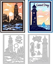 Lighthouse Cutting Dies Card Making Sunset Sea Combination Cut Stencil Carbon St
