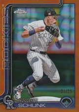 2025 Aaron Schunk RC Topps Chrome #238 Orange Refractor 01/25 Bookend - Rockies