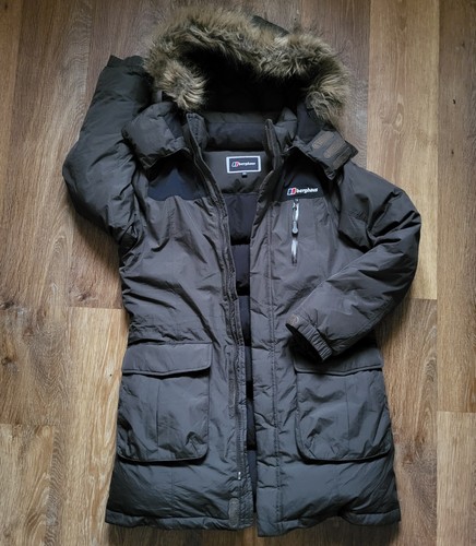 Dark Khaki Berghaus Puffer Jacket Fur Hooded Mid-length Age 15 Teenager Unisex - Picture 1 of 17