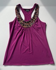 A Byer Tank Top Womens Small Purple Beaded Collar Razorback Beach Casual Y2K