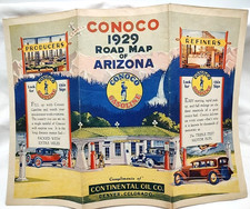 1929 Continental Oil Co. Conoco Arizona Road Map Great Cover Art
