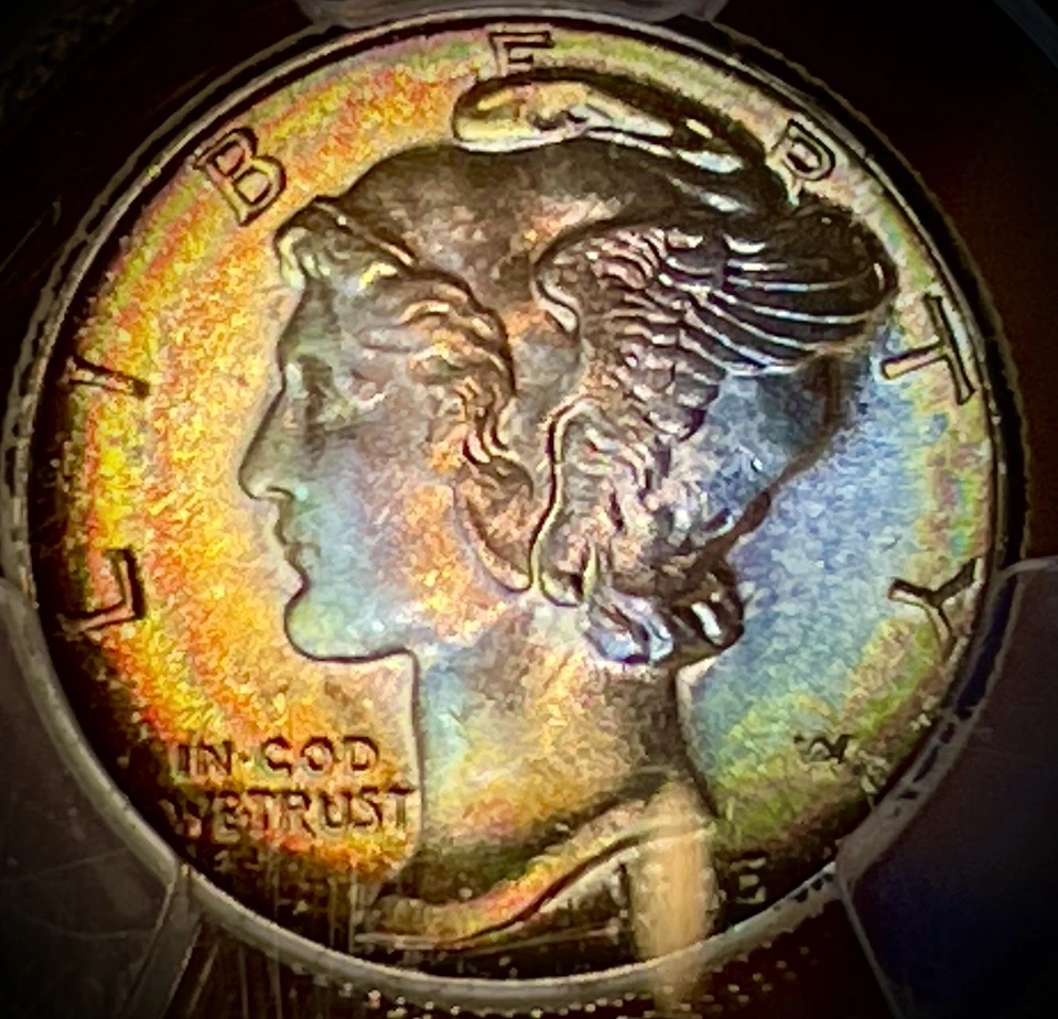 Moneda de diez centavos Mercury 1945-D 10c MS67 color seguro PCGS Foto 4 de 4