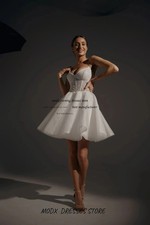Custom Sparkly Corset Mini Dress Women White Glitter Tulle Spaghetti Strap a Lin