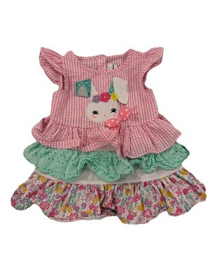 Rare Editions Girls Easter Bunny Ruffled Top Pink Gingham Floral Size 4T