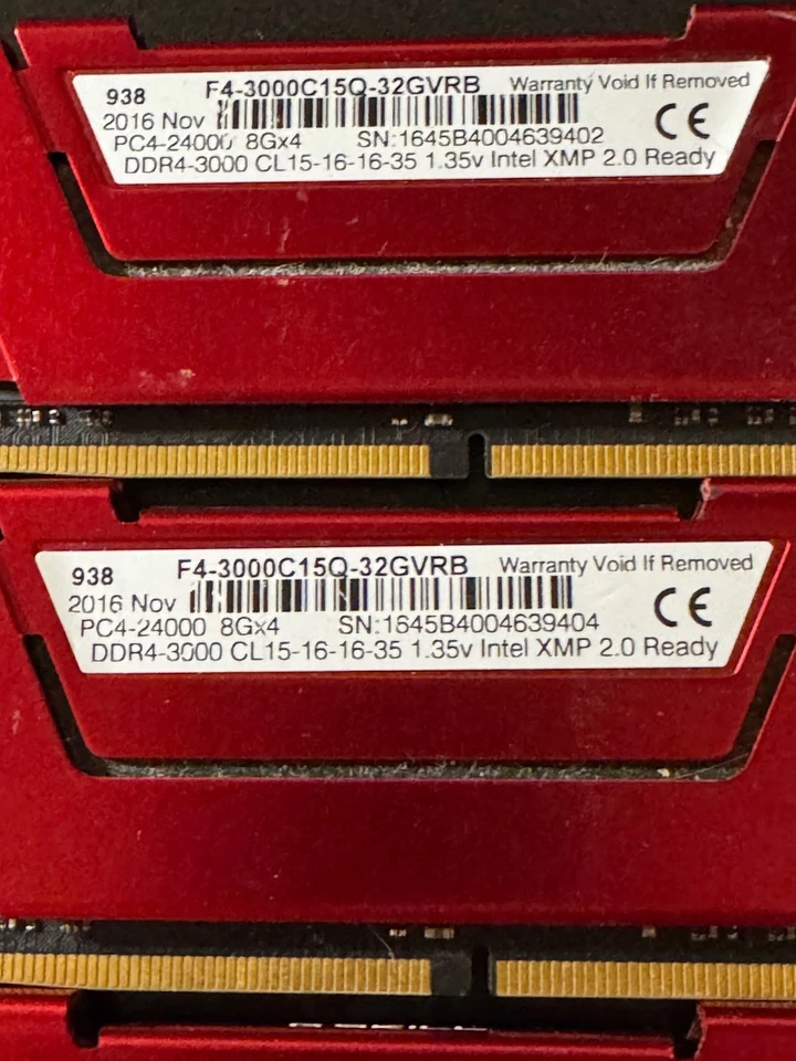 G.Skill RipJaws V DDR4-3000 32GB (4 x 8GB) F4-3000C15Q-32GVR - Image 2 of 2