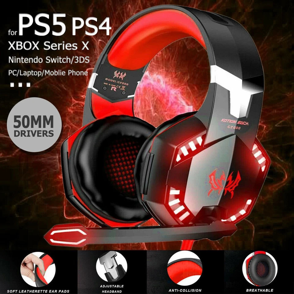 WIRED GAMING HEADSET HEADPHONES MICROPHONE LED FOR PC LAPTOP PS4 XBOX ONE 3.5MM - Image 2 of 4