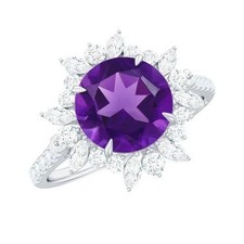 Solitaire Amethyst 2 Ctw Round 5mm 925 Sterling Silver Promise Ring
