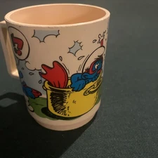 Smurf Smurfette Mug Plastic Handled Cup Made In USA By DEKA 3.5” Vintage 80s