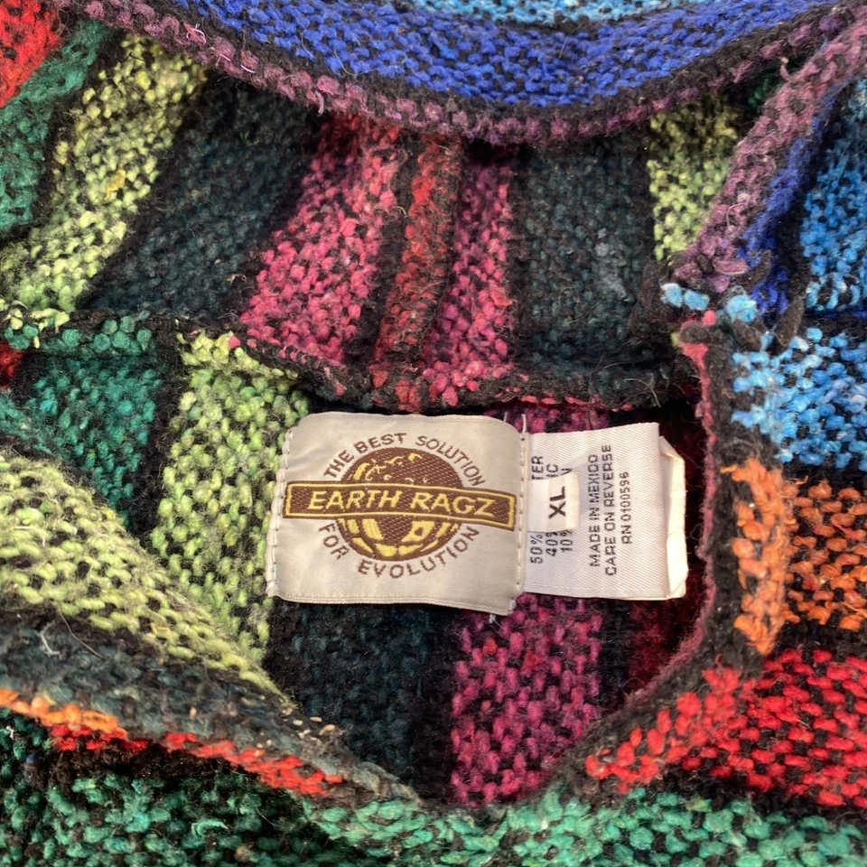 Earth Ragz XL Baja Sudadera con Capucha Rayas Arco Iris Alfombra Mexicana Droga Pullover Hippie Boho Foto 4 de 4