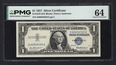 United States-Silver Certificate 1 Dollar 1957 Fr#1619 (DA Block) UNC Grade 64