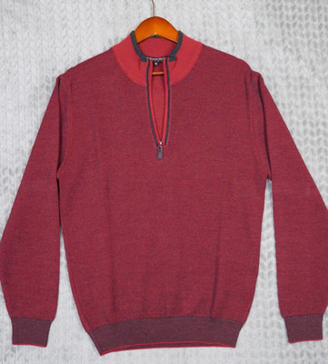 Marcello Sport 1/4 Zip Sweater Mens M Red Textured Knit Pullover Mock Neck
