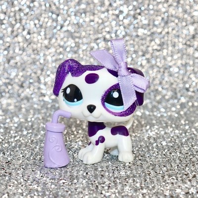 Littlest Pet Shop Authentic LPS #2136 Purple Dalmatian Sparkle/Glitter Blue Eyes
