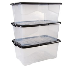 Strata 3 x 100L Curve Plastic Stackable Storage Box - Clear / Free Next Day Del